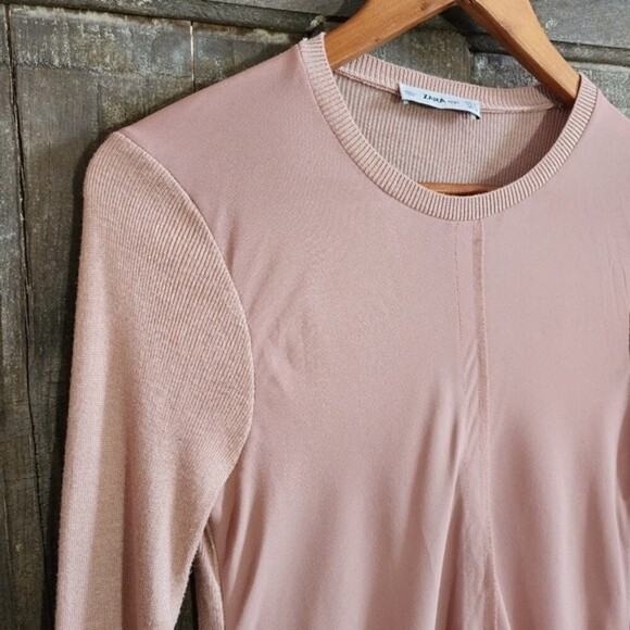 Zara Knit Blush Pink Chiffon Ribbed Knit Longsleeve Size S - Picture 3 of 6